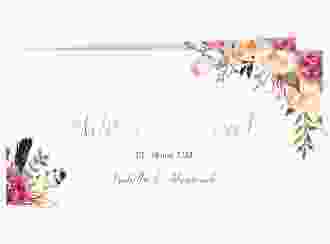 Hochzeitseinladung Flowers lange Klappkarte quer weiss mit bunten Aquarell-Blumen