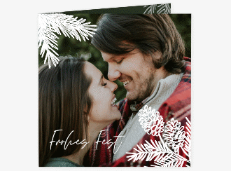 Weihnachtskarte Tannengrün quadr. Klappkarte gruen mit Kranz aus Stechpalme