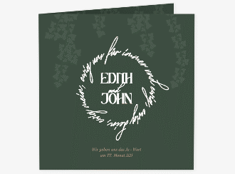 Klick: Details zu Hochzeitseinladung "Efeugrün" anzeigen Hochzeitseinladung Efeugrün quadr. Klappkarte gruen im Fantasy-Elfen-Design mit Efeu