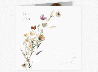 Kommunionseinladung Blumensegen quadr. Klappkarte weiss