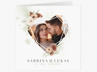 Hochzeitseinladung Odeur quadr. Klappkarte gruen mit Foto in Herzform