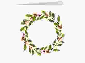 Weihnachtskarte Weihnachtskranz quadr. Klappkarte weiss mit Kranz aus Stechpalme