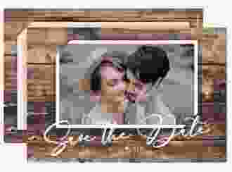 Save the Date-Karte Rustic A6 Karte quer braun in Holz-Optik mit Foto