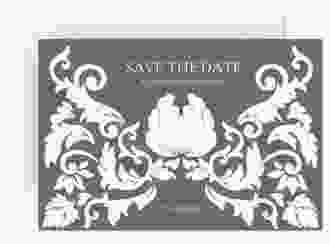Save the Date-Karte Royal A6 Karte quer gruen mit barockem Blumen-Ornament