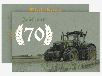 Einladung 70. Geburtstag Trekker A6 Karte quer gruen