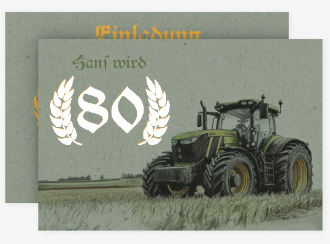 Klick: Details zu Einladung 80. Geburtstag "Trekker" anzeigen Einladung 80. Geburtstag Trekker A6 Karte quer gruen