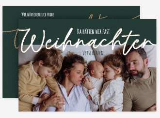 Weihnachtskarte Verschlafen A6 Karte quer gruen für Weihnachtsgrüße mit Familienfoto