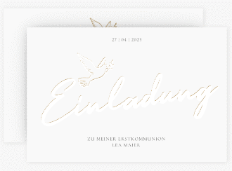 Kommunionseinladung Goldtaube A6 Karte quer weiss