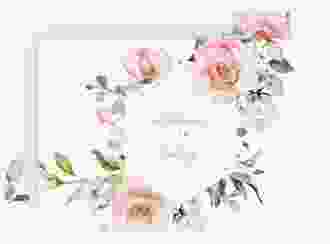 Save the Date-Karte Graceful A6 Karte quer weiss mit Rosenblüten in Rosa und Weiß
