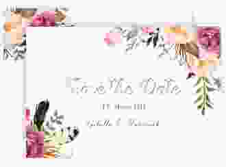 Save the Date-Karte Flowers A6 Karte quer weiss mit bunten Aquarell-Blumen