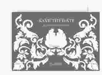 Save the Date-Karte Royal A6 Karte quer gruen mit barockem Blumen-Ornament