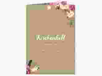 Kirchenheft Hochzeit Flowers A5 Klappkarte hoch Kraftpapier mit bunten Aquarell-Blumen