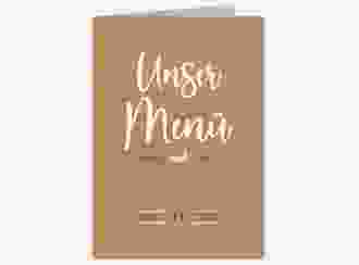 Menükarte Hochzeit Noble A5 Klappkarte hoch Kraftpapier mit elegantem Schriftzug