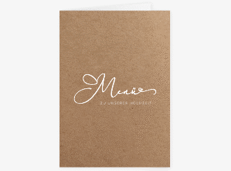 Menükarte Hochzeit Jawort A5 Klappkarte hoch Kraftpapier modern minimalistisch mit veredelter Aufschrift