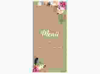 Menükarte Hochzeit Flowers lange Karte hoch Kraftpapier mit bunten Aquarell-Blumen