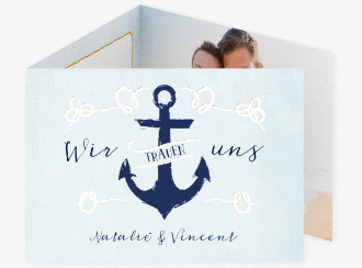 Hochzeitseinladung Anker A6 Doppel-Klappkarte tuerkis