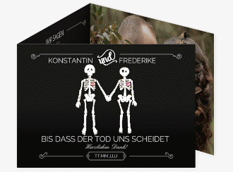 Klick: Details zu Dankeskarte Hochzeit "Bones" anzeigen Dankeskarte Hochzeit Bones A6 Doppel-Klappkarte schwarz