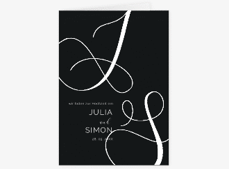 Hochzeitseinladung Eheschließung A6 Klappkarte hoch schwarz mit Gräsern und Trockenblumen für Boho-Hochzeit