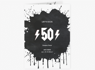 Einladung 50. Geburtstag Rockig A6 Klappkarte hoch schwarz