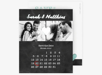 Klick: Details zu Save the Date-Kalenderblatt "Sparkly" anzeigen Save the Date-Kalenderblatt Sparkly Kalenderblatt-Karte tuerkis