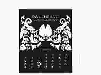 Save the Date-Kalenderblatt Royal Kalenderblatt-Karte schwarz mit barockem Blumen-Ornament
