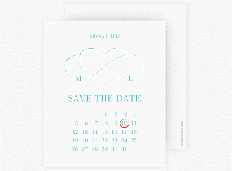 Klick: Details zu Save the Date-Kalenderblatt "Infinity" anzeigen Save the Date-Kalenderblatt Infinity Kalenderblatt-Karte tuerkis