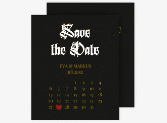 Save the Date-Kalenderblatt Wednesday Kalenderblatt-Karte schwarz