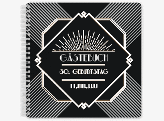 Gästebuch Geburtstag Glamour Ringbindung schwarz im Jugendstil-Design