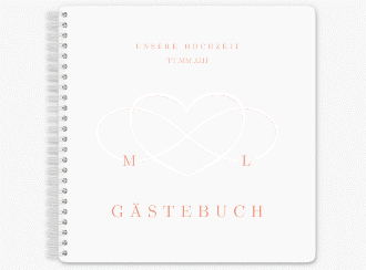 Klick: Details zu Gästebuch Hochzeit "Infinity" anzeigen Gästebuch Hochzeit Infinity Ringbindung apricot