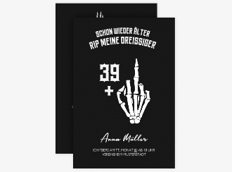 Einladung 40. Geburtstag Alter Knochen A6 Karte hoch schwarz