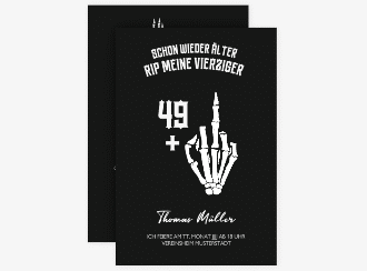 Einladung 50. Geburtstag Alter Knochen A6 Karte hoch schwarz