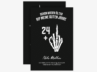 Einladung Geburtstag Alter Knochen A6 Karte hoch schwarz