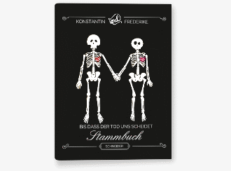 Stammbuch A5 Bones Stammbuch A5 schwarz mit Skelett-Ehepaar im Cartoon-Stil