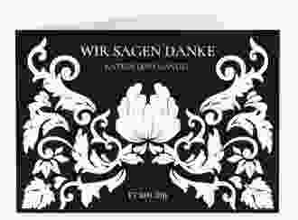 Danksagungskarte Hochzeit Royal A6 Klappkarte quer schwarz mit barockem Blumen-Ornament