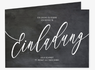 Einladung Geburtstag Board A6 Klappkarte quer schwarz