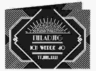 Einladung 40. Geburtstag Glamour A6 Klappkarte quer schwarz im Jugendstil-Design