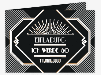 Einladung 60. Geburtstag Glamour A6 Klappkarte quer schwarz