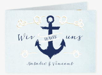 Hochzeitseinladung Anker A6 Klappkarte quer tuerkis