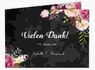 Danksagungskarte Hochzeit Flowers A6 Klappkarte quer schwarz mit bunten Aquarell-Blumen