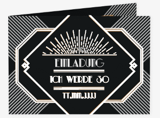 Einladung 30. Geburtstag Glamour A6 Klappkarte quer schwarz