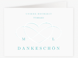 Klick: Details zu Danksagungskarte Hochzeit "Infinity" anzeigen Danksagungskarte Hochzeit Infinity A6 Klappkarte quer tuerkis