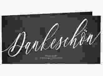 Danksagungskarte Hochzeit "Chalkboard" lange Klappkarte quer schwarz mit Folienveredelung