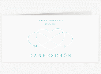 Klick: Details zu Dankeskarte Hochzeit "Infinity" anzeigen Dankeskarte Hochzeit Infinity lange Klappkarte quer tuerkis