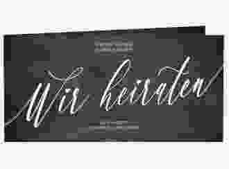 Hochzeitseinladung Chalkboard lange Klappkarte quer schwarz mit Folienveredelung