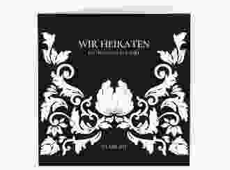 Hochzeitseinladung Royal quadr. Klappkarte schwarz mit barockem Blumen-Ornament