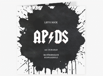 Klick: Details zu Hochzeitseinladung "Hardrock" anzeigen Hochzeitseinladung Hardrock quadr. Klappkarte schwarz für Rockband-Fans