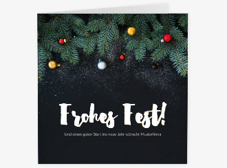 Klick: Details zu Geschäftliche Weihnachtskarte "Weihnachtlich" anzeigen Geschäftliche Weihnachtskarte Weihnachtlich quadr. Klappkarte schwarz mit goldener Schrift und Weihnachtsdekor