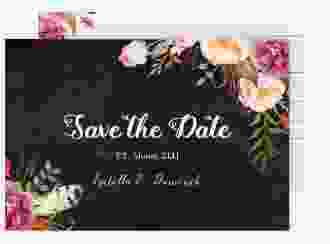 Save the Date-Postkarte Flowers A6 Postkarte schwarz mit bunten Aquarell-Blumen