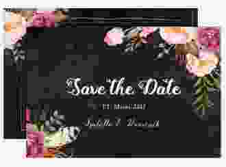 Save the Date-Karte Flowers A6 Karte quer schwarz mit bunten Aquarell-Blumen