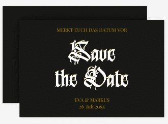 Klick: Details zu Save the Date-Karte "Wednesday" anzeigen Save the Date-Karte Wednesday A6 Karte quer schwarz mit geometrischem Herz und Rosen in Aquarell